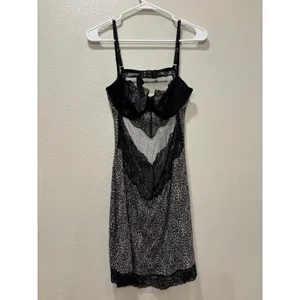 Victoria's Secret Leopard Print Lace Trim Underwire Slip Dress Black Y2K Large thumbnail 2