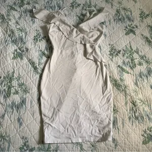 Aqua Ruffle Asymmetrical Bodycon Bridal Shower Dress M White thumbnail 3