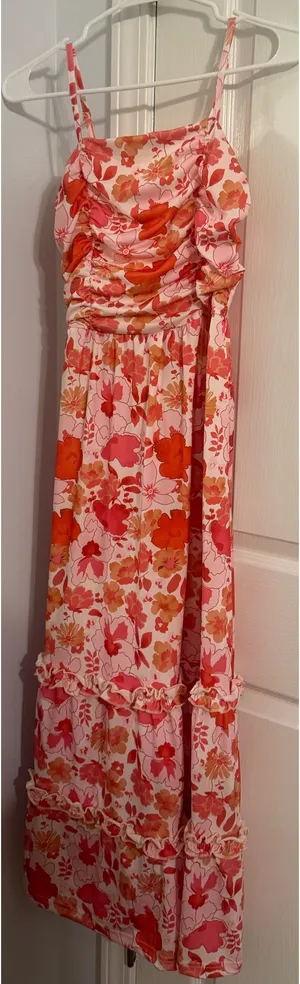 Pink and Orange floral summer maxi dress thumbnail 1