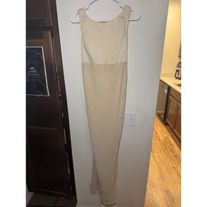 FLAWED‎ Ivory Rhinestone Empire Waist Maxi Gown Dress Size 7/8 Creamy Sleeveless thumbnail 2