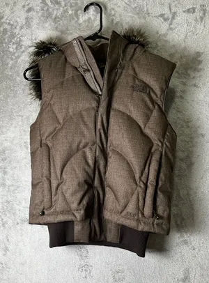 The North Face 600 Down Quilted Vest Women's Small Removable Faux Fur Hood Brown thumbnail 1