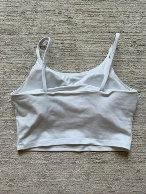Essential White Cropped Tank Top with Built in Bra thumbnail 4
