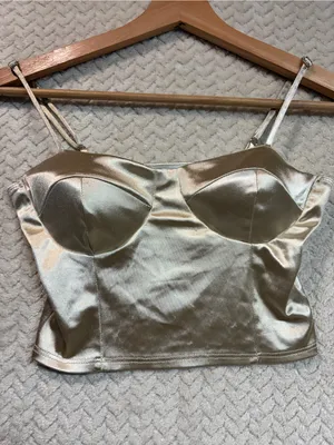Popular 21 Gold Satin Bustier Crop Top Ivory Metallic Corset Cami Womens Small thumbnail 2