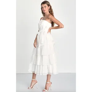 Lulus Sweetest Success White Organza Tiered One-Shoulder Midi Dress Medium NWT thumbnail 4