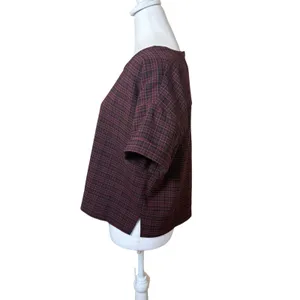 Madewell Red Black Plaid Boxy Top Medium Cuffed Sleeves Heritage‎ Twee Academia thumbnail 3