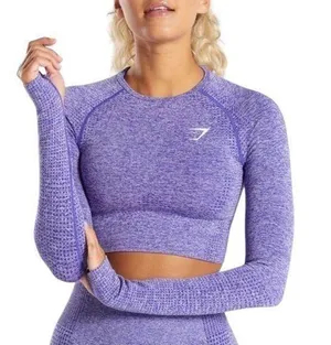 Gymshark NEW Vital Seamless Long Sleeve Crop in Indigo Marl thumbnail 1