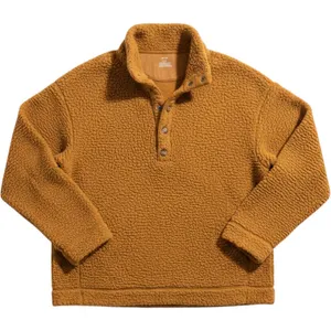 Aerie Sherpa Pullover Womens Large Mustard Yellow Henley Fleece Button Pocket thumbnail 1