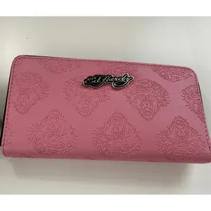 Ed Hardy Pink Vegan Leather Tiger Embossed Zip Around Wristlet Wallet Tattoo Art thumbnail 2