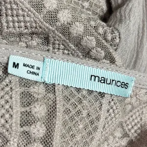 Maurices Women Boho Romantic Babydoll‎ Top M Taupe Lace Crochet Peasant Earthy thumbnail 6