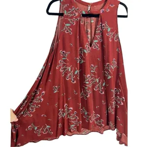 Free People Tree Swing Tunic Tank Mini Dress Crimson Floral Size XS Boho‎ thumbnail 9
