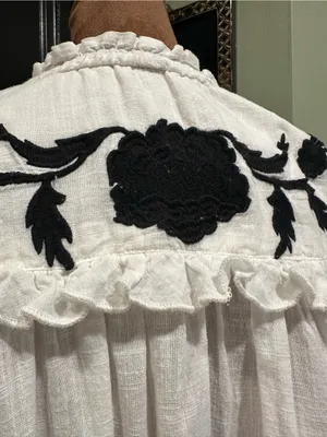 Free People Rose Vines Embroidered Blouse – Ivory Combo – Size Large thumbnail 12