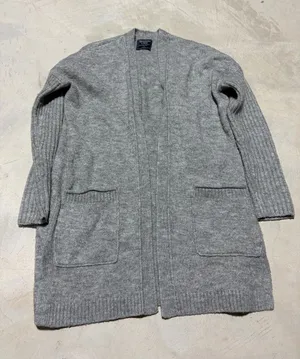 Abercrombie & Fitch Light Gray Open-Front Cardigan small thumbnail 1