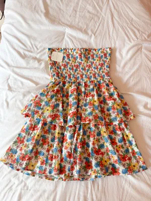 Floral Multi Strapless Smocked Tiered Mini Dress Size XS thumbnail 2