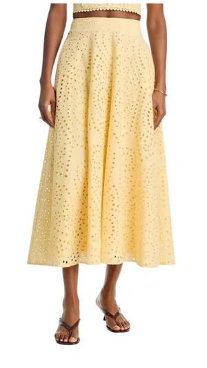 NWT Aqua Cotton Maxi A-Line Eyelet Skirt AQ9697 Butter Yellow M thumbnail 1