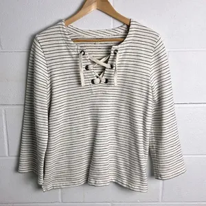 Madewell striped lace up sweater thumbnail 1