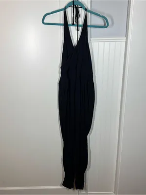 Prana Fernie black halter Jumpsuit with pockets Size Medium travel hiking‎ walk thumbnail 2