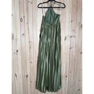 NWT Lulus Elaborate Charm Olive Green Satin Pleated Backless Maxi Dress Party S thumbnail 6