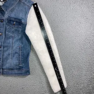 GBG Denim Jacket Sherpa Sleeve Womens S Trucker Blue Two Tone Cozy Cabin Fall thumbnail 15