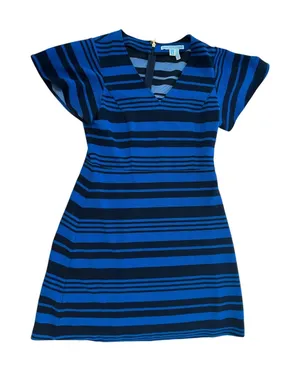 Draper James Womens Blue Navy Striped Flutter Sleeve V-Neck Mini Dress Size M thumbnail 1