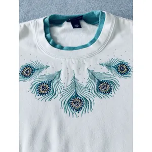 Trilllogy By Morning Sun Blue Peacock Feather Mock Layered Sweatshirt Pullover L thumbnail 3