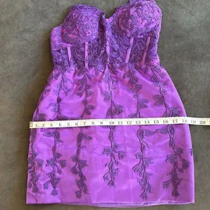 Women’s Purple Short Party Dress Beading Sheer Bodice Corset Back Ties Size 4 thumbnail 11