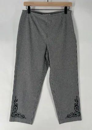 Petite Sophisticate Gingham‎ Stretch Cotton High Rise Embroidered Crop Pant 10 thumbnail 1