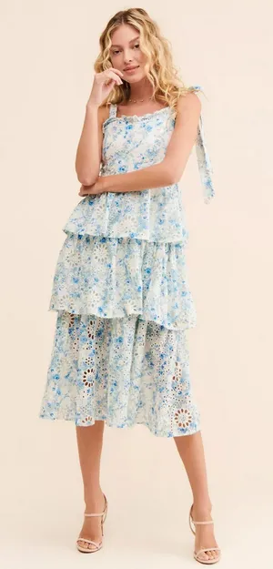 NWT Anthropologie En Saison Claire Midi Dress Eyelet Floral Tiered Fairy Size S thumbnail 1