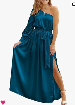 Kirundo Satin Long Sleeve One Shoulder Dress With Slit thumbnail 1