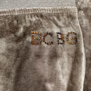 BCBGMaxazria Brown Velour Track Pants Rhinestone Logo Loungewear Athleisure READ thumbnail 3