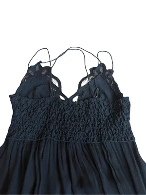 Free People One Black Lace Boho Mini Dress Ruffle Hem Sweetheart Small Women's thumbnail 8