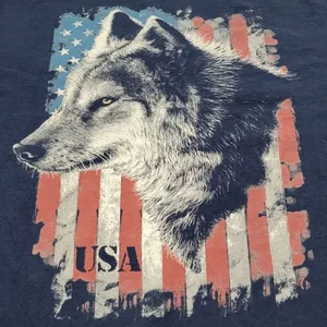 Delta Pro Weight T-Shirt Size Large L America American Flag Graphic Tee Wolf Tee Nature Tee thumbnail 7