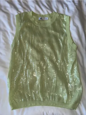 Zara Sequin Knit Sleeveless Top - Light Green thumbnail 5