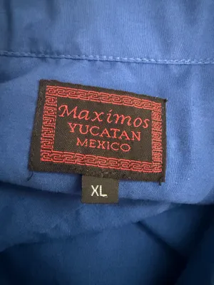 Maximos Yucatan Mexico Men’s Blue Embroidered Cuban Shirt thumbnail 5