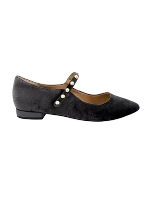 Draper James Abigail Velvet Mary Jane Flats Pearl Embellished Gray Size 8 thumbnail 4