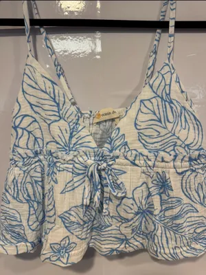 Ocean‎ Drive tie front Light Blue Floral Spaghetti Strap Peplum Top thumbnail 2