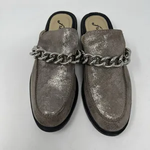 Free People EU‎ 36 Women's Size 5.5-6 Vida Silver Metallic Chain Leather Mules thumbnail 5