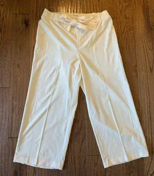 Calvin Klein ivory pleat front tie waist crop pant small thumbnail 2