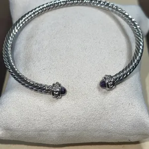 Silver Cable Bracelet with Amethyst Accents thumbnail 10