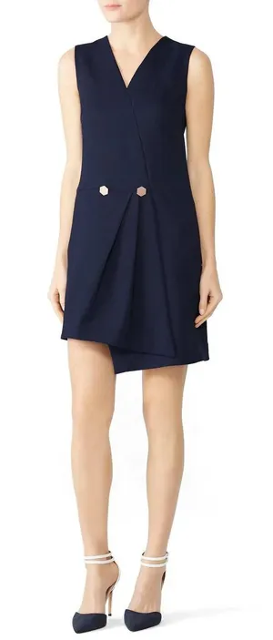 Osman London‎ Sleeveless Wrap Gathered Mini Dress Asymmetric Hemline Navy Size 4 thumbnail 1