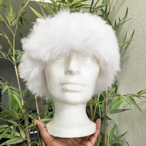 White faux fur beanie snow winter fall hat eskimo, ice princess vibes thumbnail 1