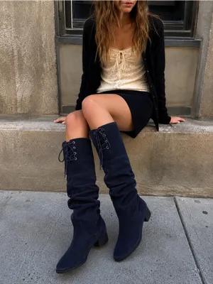 Matisse Camila Navy Suede Slouch Knee High Boots thumbnail 2