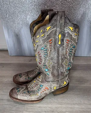 Corral Western Print Yellow Blue Detail Boots thumbnail 1