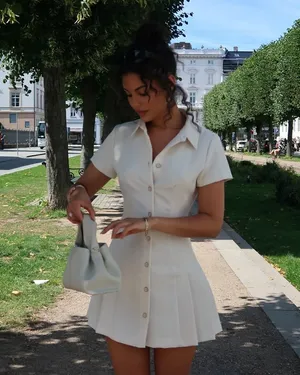 Zara mini dress pleated skirt collar button up ivory casual classic old money thumbnail 6