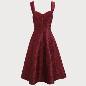 Rihoas Red Sweetheart Neck Jacquard Midi Dress thumbnail 7