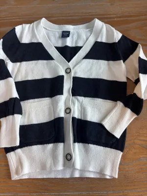 GAP Black & White Striped V-Neck Cardigan thumbnail 1