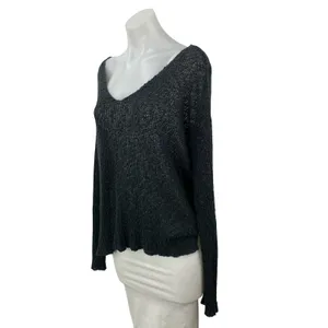 Brandy Melville Women's Black Knit Long Sleeve Deep V Neck Sweater Top Size OS thumbnail 3