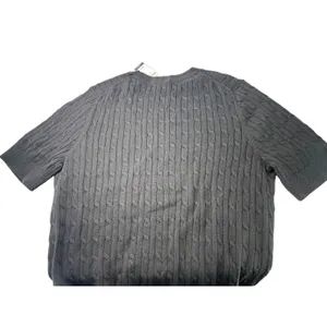 NWT Tommy Hilfiger short-sleeve cable knit sweater crew neck top black women's thumbnail 6