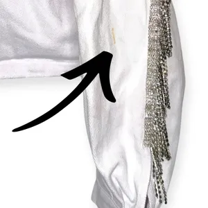 White Fox Women's M/L White Denim Rhinestone Fringe Cropped Western Jacket thumbnail 7