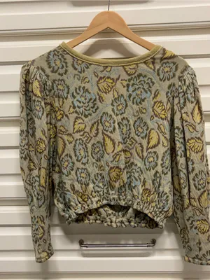 Free People Floral Puff-Sleeve Top in Cream, Yellow and Blue thumbnail 3