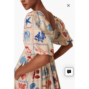 Nobody's Child Nova Print Puff Sleeve Maxi Dress Nautical Linen‎ Beach Shells thumbnail 3